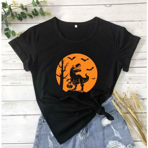 Halloween Dinosaur Pumpkin unisex pure cotton graphic women fashion holiday gift vintage horror party vintage tees gift t shirt