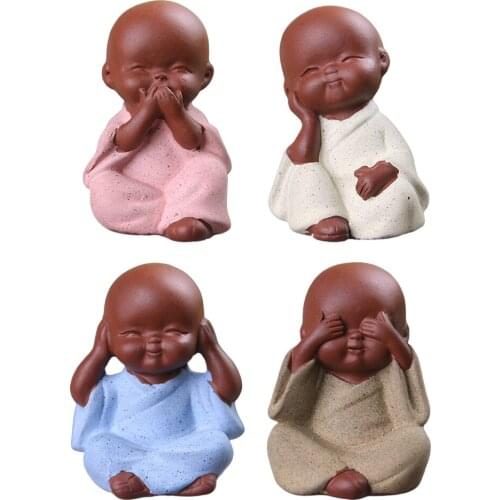 Ceramic Ornaments Monk Small Buddha Statue Monk Figurine Tathagata India Yoga Mandala Tea Pet Purple Ceramic Crafts Decorative