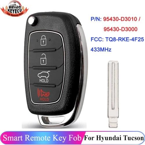 KEYECU P/N: 95430-D3010 4 Button Flip Remote Car Key Fob 433MHz for Hyundai Tucson 2015 2016 2017 2018 2019 TQ8-RKE-4F25