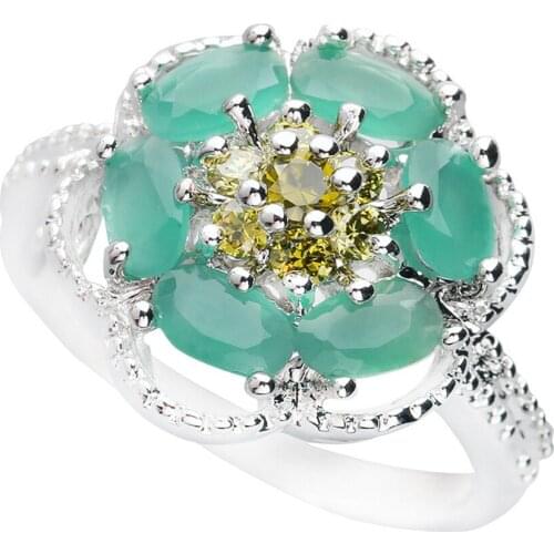 Flower Green 3*5mm Semi-precious Stone Sterling Silver AiMolies Ring Q0906LGY