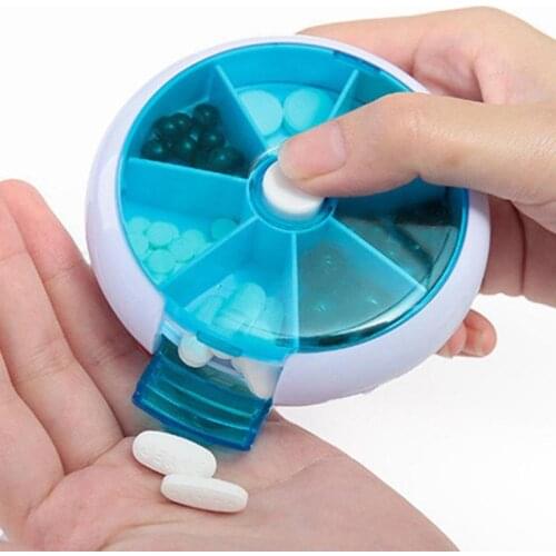 7 Day One Week Round Portable Pill Case Medicine Box Case Storage Organizer Button Rotary Pill Case Storage Organizer