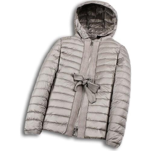 New style winter women fashion hooded waistband black ultra light duck down coat newest plus size jacket female warm outerwear