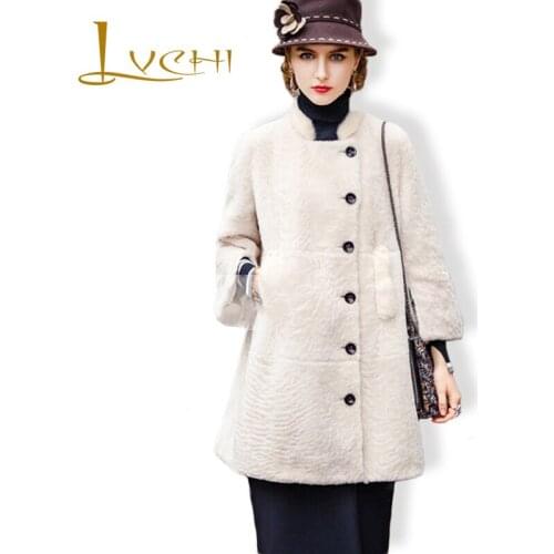 LVCHI Winter Fashion Elegant Mink Coats Pink Single Breasted Button Slim Medium 2019 Lamb Fur Thick Warm Full Sleeve Mink Coats