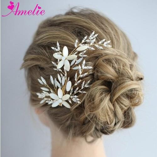 Fashion Bridal Jewelry Opal Crystal Shell Flower Women Headband Bridal Hair Accessories Barrette Wedding Hair Clip