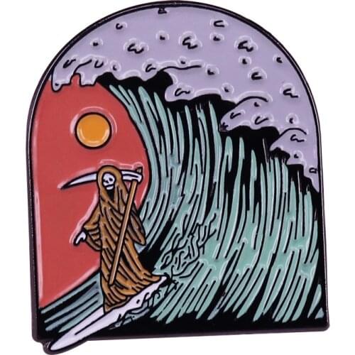 Grim reaper surfer brooch beach Then you die Show your goth career goals of killing