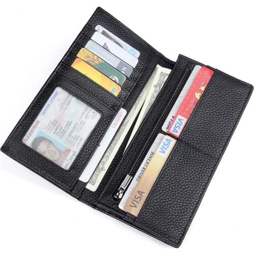 Men Genuine Leather Wallet Men Coin Purse Vintage Long Men Wallets Perse Solid Card Holder Clutch Carteira Hombre for Male