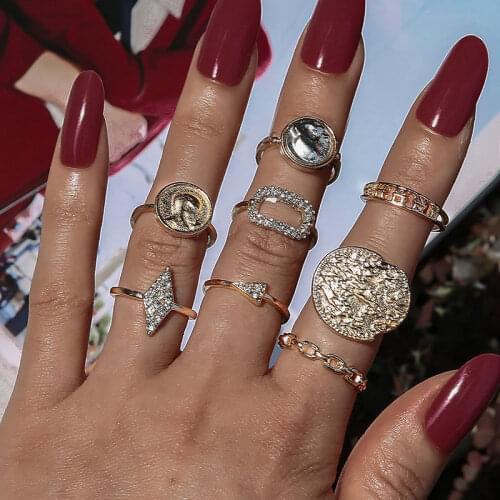 Bohemian Gold Virgin Mary Round Kunckle Midi Ring Set for Women Crystal Geometric Jewelry Anillo