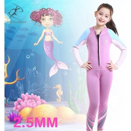 2.5mm Neoprene Girls Wetsuit Full Body Anti-uv Warm Wet Suit Surfing Snorkeling Kids Diving Suit One-piece Swimsuit
