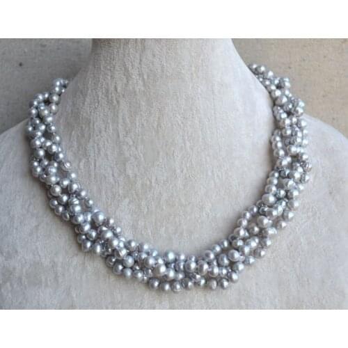 New Favorite Pearl Choker Necklace Gray 4 Rows 6mm Genuine Freshwater Pearl Jewelry Fine Birthday Wedding Party Nice Lady Gift