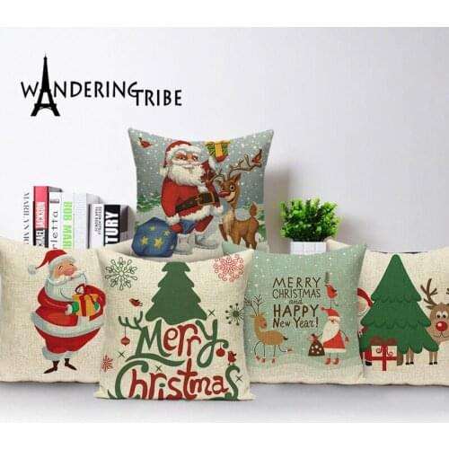 Christmas Decoration Cushion Cover Cartoon Santa Claus Linen Throw Pillow Case Cover Merry Christmas Decorative Bed Pillow Cases