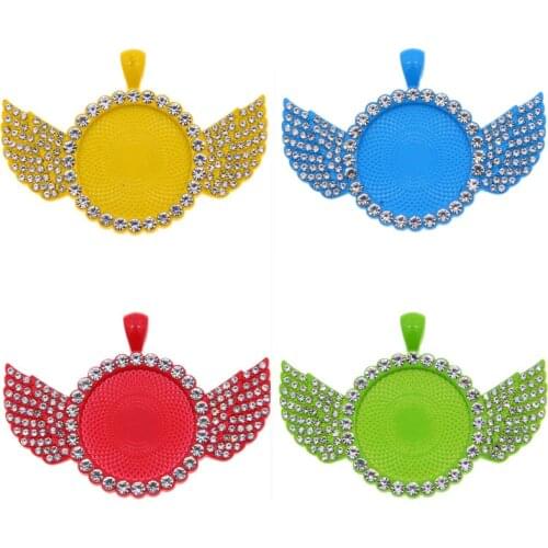3pcs Round shape color Pendant Base DIY Jewelry Making Wing Necklace Chains 25mm Alloy Tray Crafts Accessories Jewellry Findin