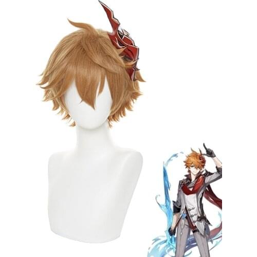 Anime Genshin Impact Tartaglia Cosplay Wig 30cm Short Christmas Brown Cosplay Heat Resistant Synthetic Halloween Hair