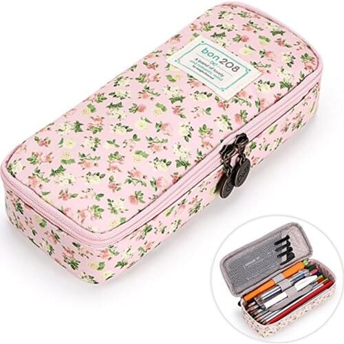 New Stationery Floral Pencil Case Large Capacity Pencil Bag School Supplies Cute Pen Box Storage Pouch Office Supply