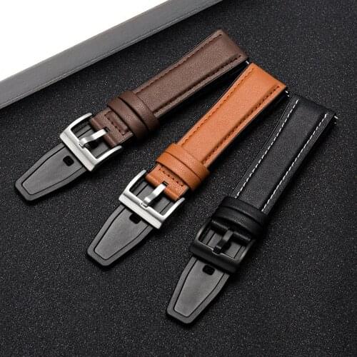 Genuine Leather and Silicone Watch Strap 20 22mm Men Women Waterproof Watchband Quick Release Wrist Band for Samsung Huawei