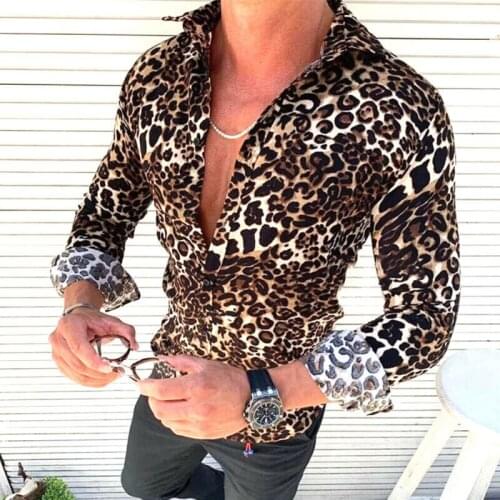 Fashion Mens Plaid Leopard Printed Shirts Casual Cotton Linen Shirt Mens Tops Button Down Classic Tees Shirt