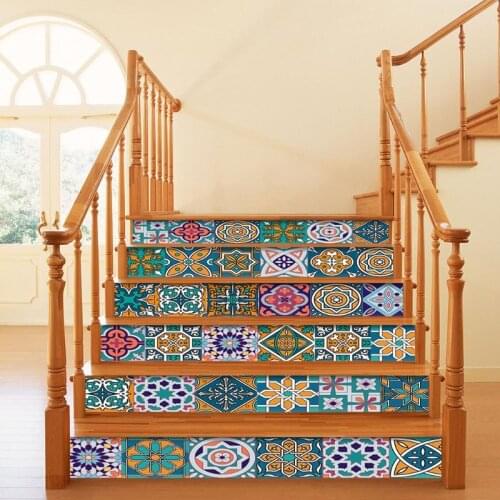 6pcs/set 3D Flower Staircase Stair Riser Floor Sticker Self Adhesive DIY Stairway Waterproof PVC Wall Decal