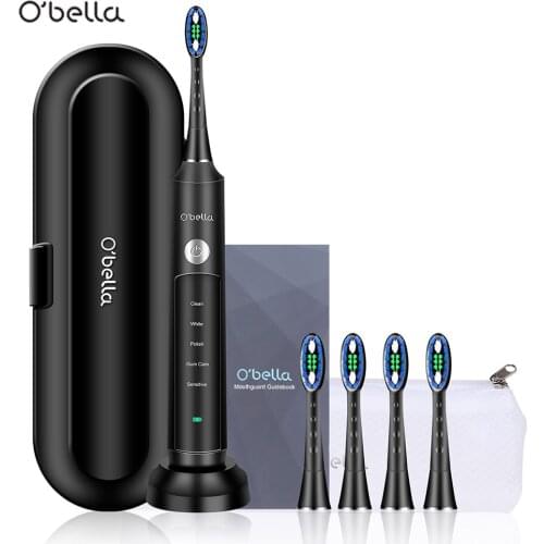 Sonic Electric Toothbrush O'BELLA 071B 48000RPM Time Remind USB Rechargeable Tooth Brushes With 4 Pcs DuPont Replacement Heads
