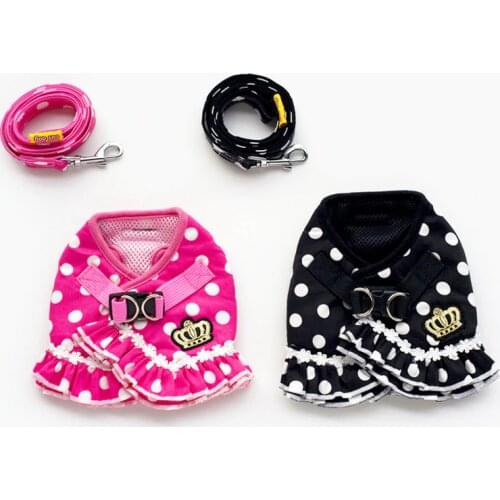 Brand Pet Dog Cat Adjustable Harness Leash For Small Dog Cat Puppy Polka Dots Crown Pet Supplies Cachorro Mascotas Dropship 8517