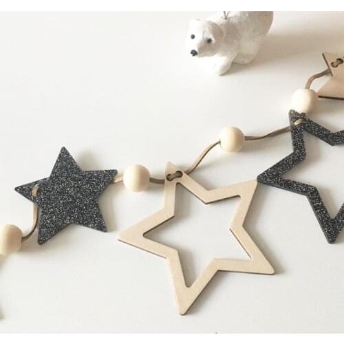 Nordic Wooden Beads Acrylic Bling Star Wall Hangings Children Baby Room Decor Birthday Party Wedding Decorations Photo Props