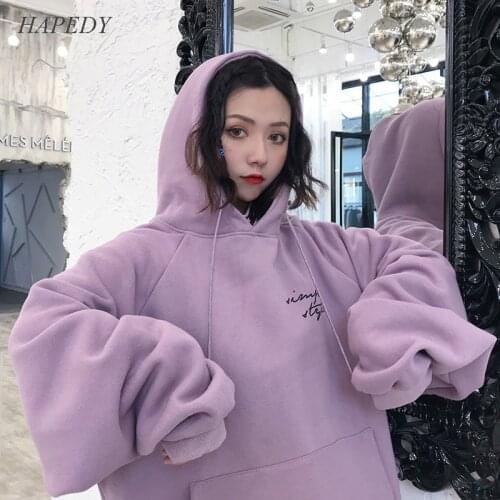 Hoodies Women Thicker Plus Velvet Warm Soft Letter Printed Simple All-match Pockets Leisure Pullovers Loose Oversized Sweatshirt