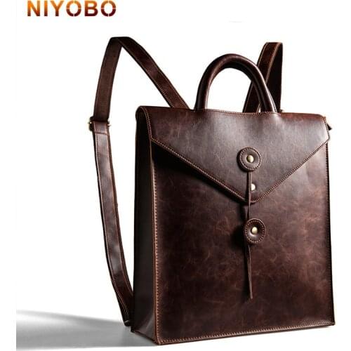 Trends Men Business Backpack PU Leather Bag For College Laptop Rucksack Simple Design Man Back Bag Brown Black Women Back Pack