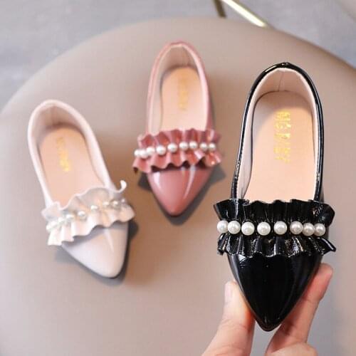 Kids Girl Dance Shoes ChildrenS Princess Party Dress School Fashion Pointed Beaded Patent Leather Dress Shoe 2021 3-12 Year Old