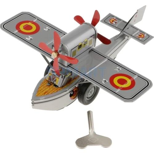 Vintage Propeller Aircraft Model Wind-up Clockwork Tin Toys Collection Gifts for Kids Children Adult