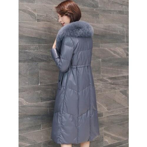 Leather Genuine Jacket Fox Fur Collar Down Jackets Winter Jacket Women 100% Real Sheepskin Coat Female Long Coats MY3830 s s