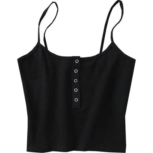 New Arrival Summer New Tank Top Sexy Slim Buttons Solid Women Sleeveless Crop Top Halter Black White Bustier Crop Tops XL