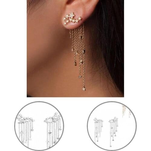 Long 1 Pair Gorgeous Women Exquisite Shining Stars Earring Jackets Gorgeous Hanging Earrings Chain for Vacation