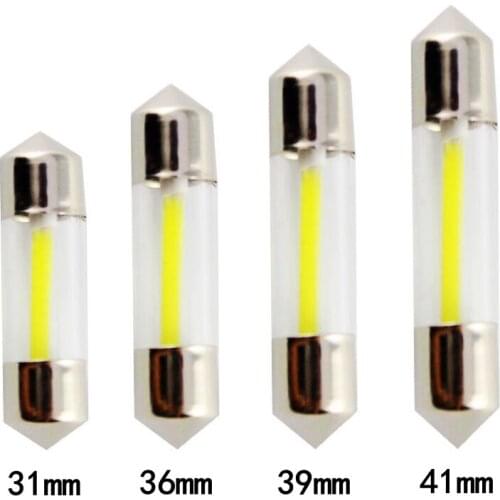 10Pcs/Lot COB Led Chips lamp C5W 31mm 36mm 39mm 41mm Car Glass Lens Festoon Light Dome Lamps DC White Double Tip Bulbs 10X