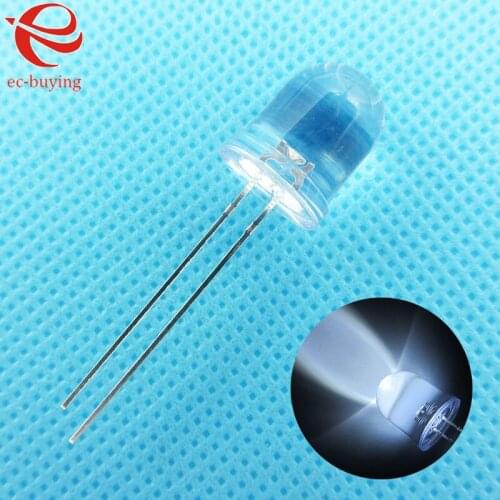 10mm White LED Round Light Emitting Diode Transparent Ultra Bright Lamp Bead Plug-in DIY Kit Practice Wide Angle 10 mm100pcs/lot