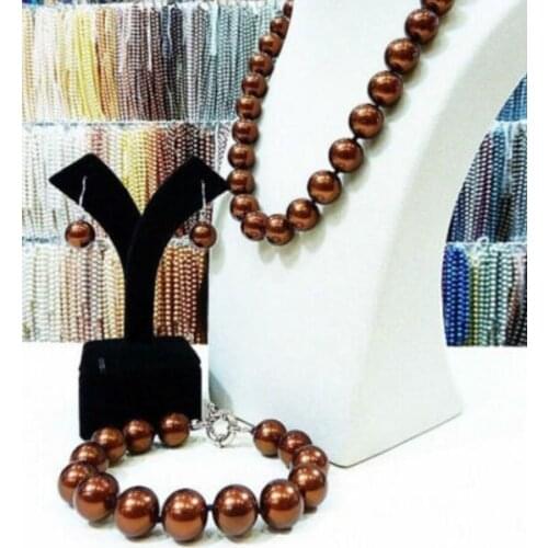 12mm coffee South Sea shell pearl necklace bracelet earrings setbead charm body jewelry charm jewelry set