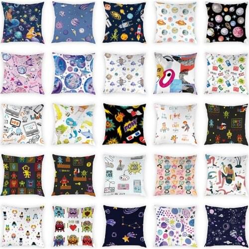 45*45 Cm New Design Pixel Game Cushion Cover Pixel Character Pattern Pillow Case Chair Seat Bedroom Decor Peach Skin Pillowcase