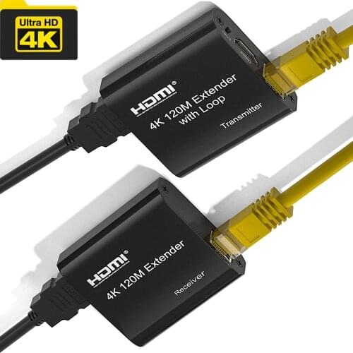 4K HDMI-compatible Extender 120M with Loop out over cat5e/6 RJ45 LAN Ethernet cables Audio Kit EDID for PS4 apple TV PC laptop