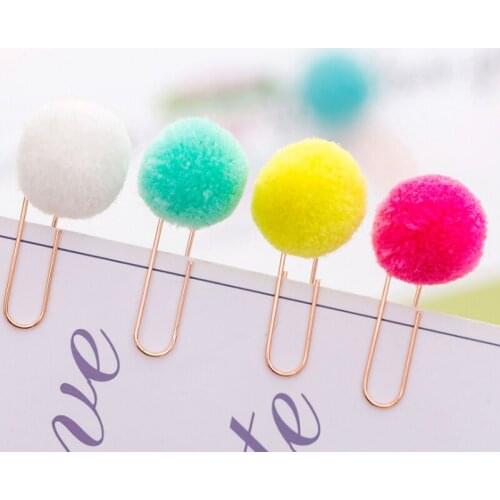 12pcs/pack Colored Hair Ball Paper Clip Office School Supplies Stationery For Novelty Books