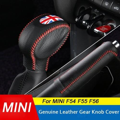 Car Handbrake Grips Genuine Leather Gear Head Shift Knob Cover Gear Shift Collars For Mini Cooper F54 F55 F56 F60 Countryman