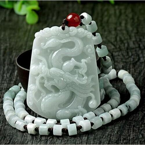 BURMA JADEITE PENDANT DROP SHIPPING LUCKY AMULET LARGE DRAGON NECKLACE WITH JADE CHAIN FOR MEN WOMEN JEWELRY GIFT