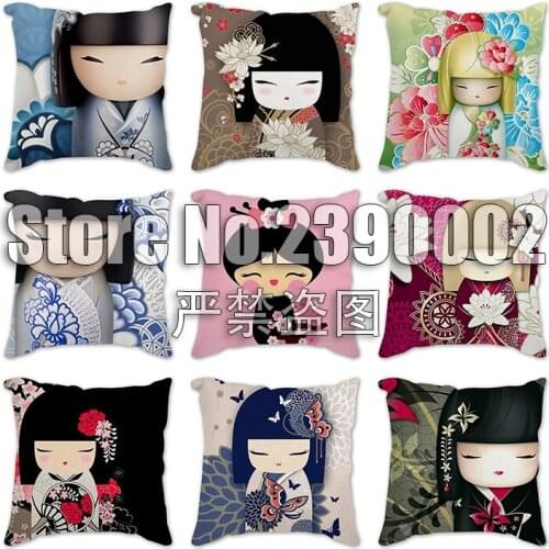 Japanese style Creative Dolls Linen Cushion Cover 45X45cm Pillow Case Home Decorative Pillows Covers For Sofa Car Cojines