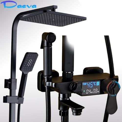 Digital Black Shower Set Thermostatic Bathtub Shower Faucet Mixer Gold Bathtub Faucet With Display Shower Set White LED Bath Tap