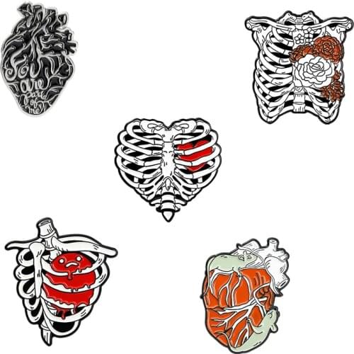 The Heart Enamel Lapel Pins Flowers Anatomical Sternum Brooches Backpack Badges Gifts for Doctors And Nurses Custom Jewelry