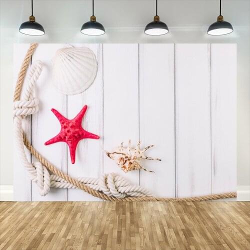 White Wood Plank Shell Rope Photo Backgrounds Custom Backdrops for Baby Children Portrait Photoshoot Photography Studio Props