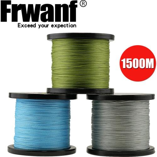 Frwanf 1500M 4 Braid PE Braided Fishing Line Army Green Hengelsport Multifilament Fishing Cord 4 Strands 6 8 10 15 20 30 100LB