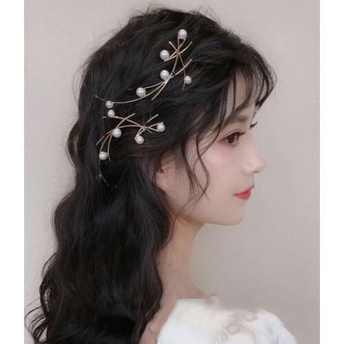 Geometric Simple Hair Clip Tiaras Pearls Bridal Barette Women Headware Wedding Hair Accessories диадема на свадьбу