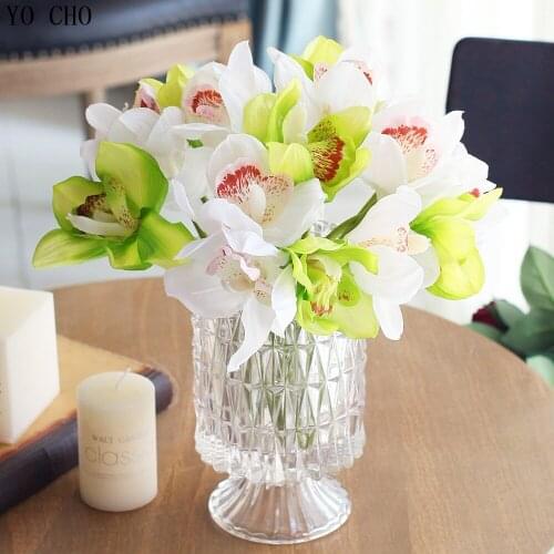 Artificial flowers Real Touch orchids artificial Cymbidium silk flowers for wedding home decoration fleur artificielle 6 pcs/lot