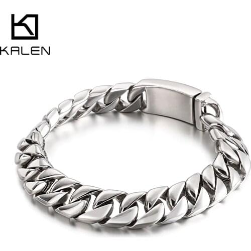 Kalen Cuban Chain 12mm Width O Chain Silver Color Bracelet 316L Stainless Steel Wristband Mens Fashion Accessory