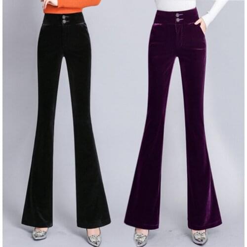 Overalls black high waist pants Women Autumn Slim Office lady velvet flared pants female loose wide leg pants trousers Women