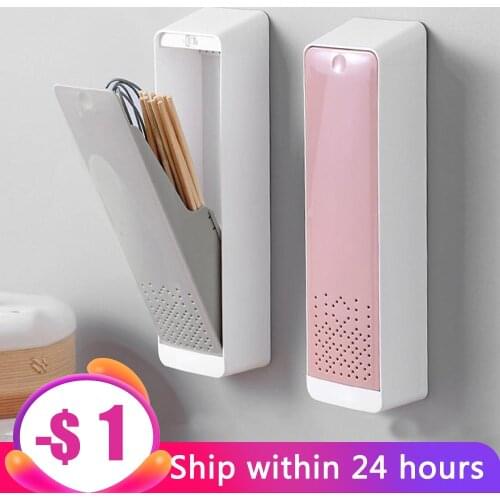 Kitchen Storage box dust cover storage box with lid household chopstick tube wall hanging creative put spoon chopsticks shelf