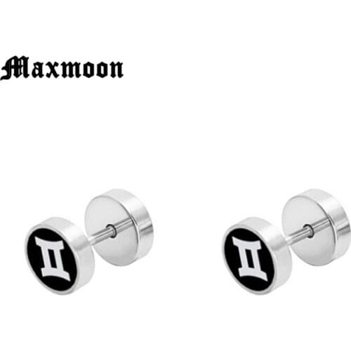 Maxmoon Black Stud Earrings Unisex Man Woman Earrings Round Barbell Ear Stud Fashion Ear Piercing Jewelry Fake Plug 1 pair