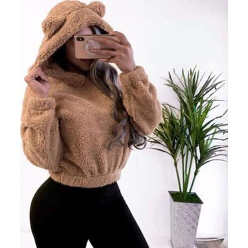 Fashion Autumn Women Solid Color Long Sleeve Fleece Pullover Hoodie Short Sweatshirt winter fashion Hooded For Women